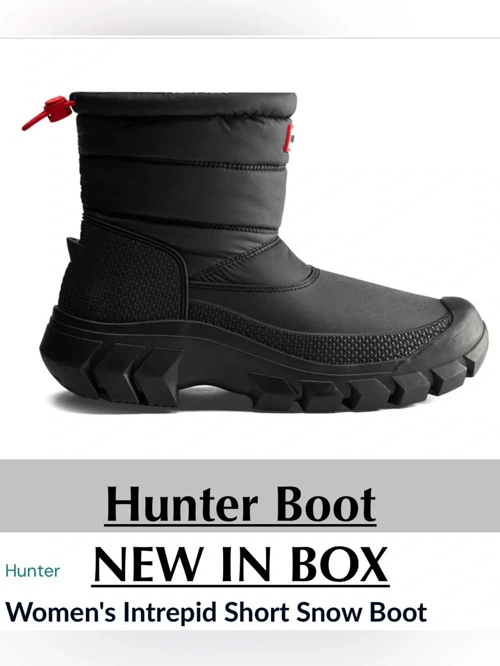 NWT Hunter Women's Intrepid Short Snow Boot Black/Red, Size US 7